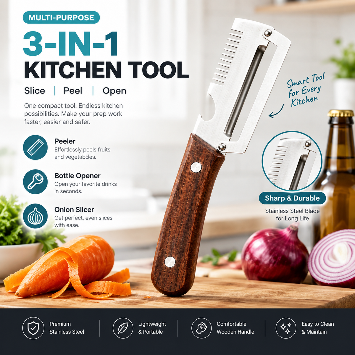 3 In 1 Multi Functional Vegetable Peeler Knife