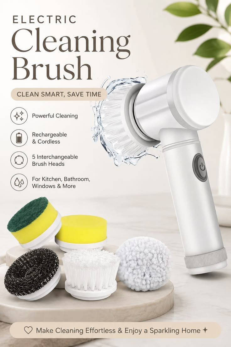 5-in-1 Electric Cleaning Brush – White | Multi-Purpose Household Cleaner