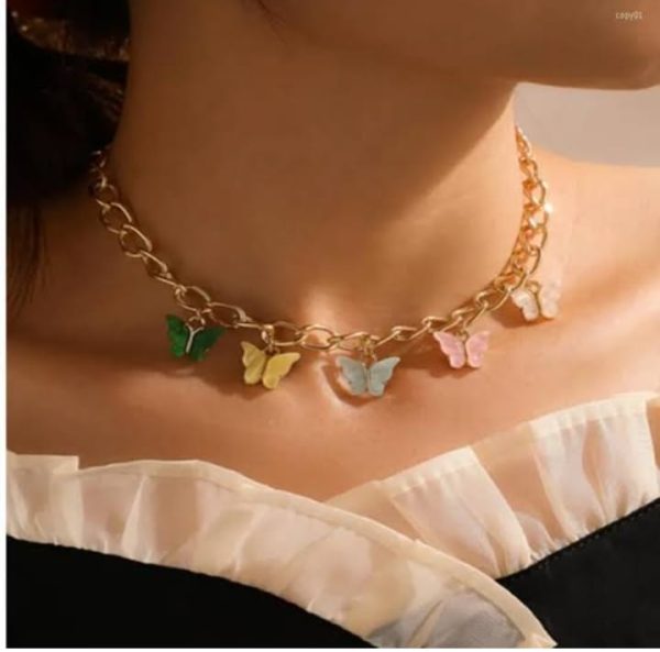 elegant-multi-color-butterfly-chain-material-alloy-beautiful-chain-necklace-with-butterfly-charms-random-colors - 1